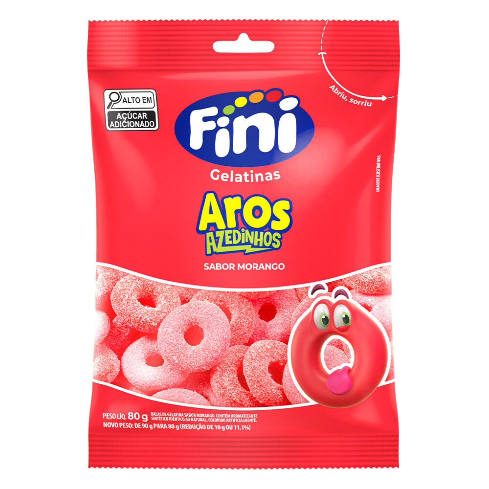 Fini Aros Azedinhos de Morango 80g